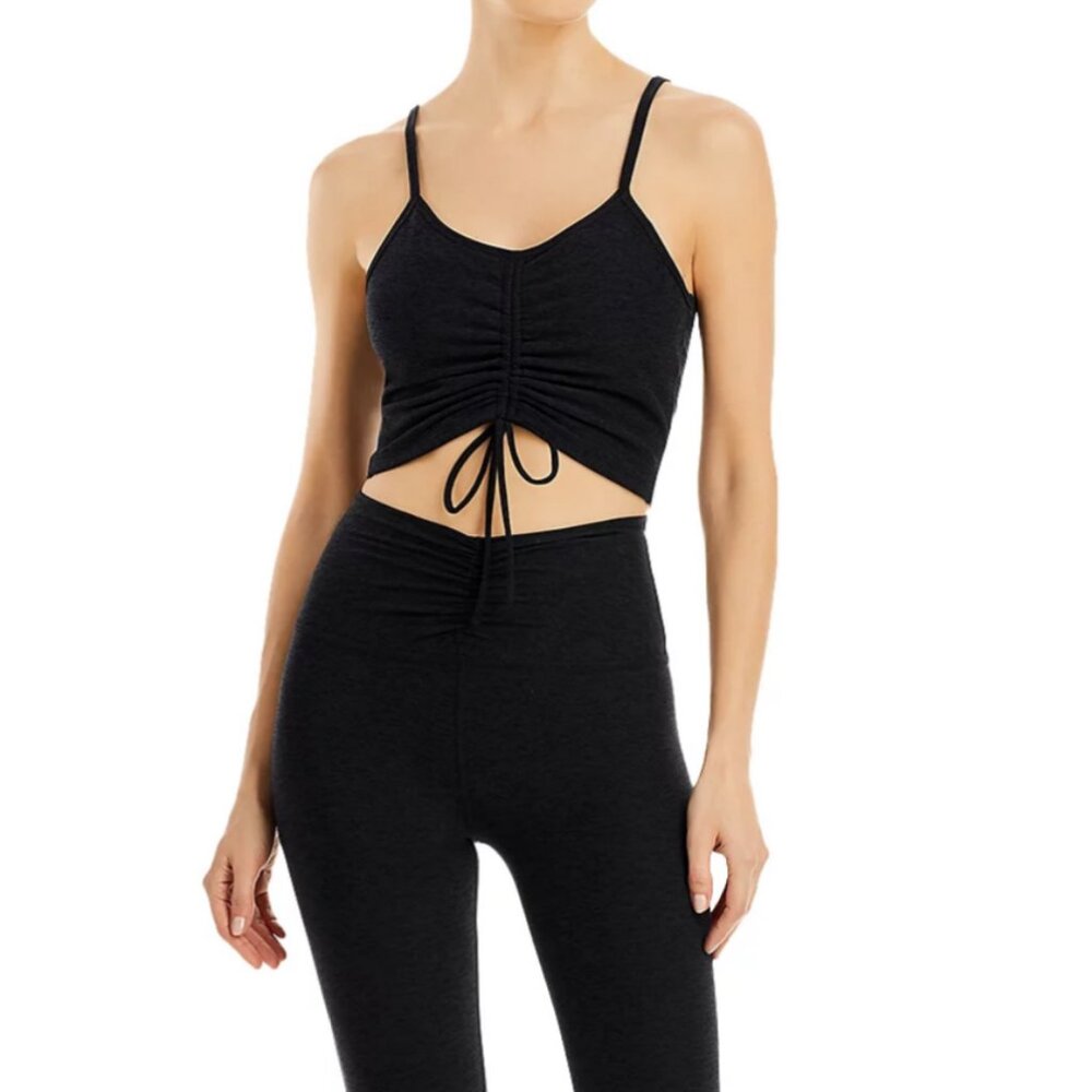 Beyond Yoga Centered Dyed Cinched Top In Dark Knight